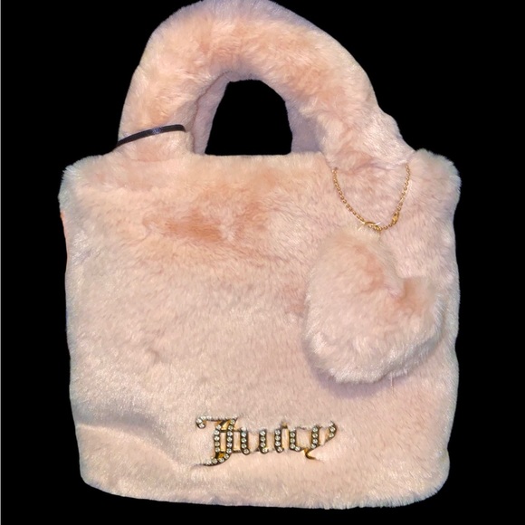 Juicy Couture Handbags - Juicy Couture Fluffy Faux Fur Light Pink Mini Tote Bag NWT VIRAL RARE free love